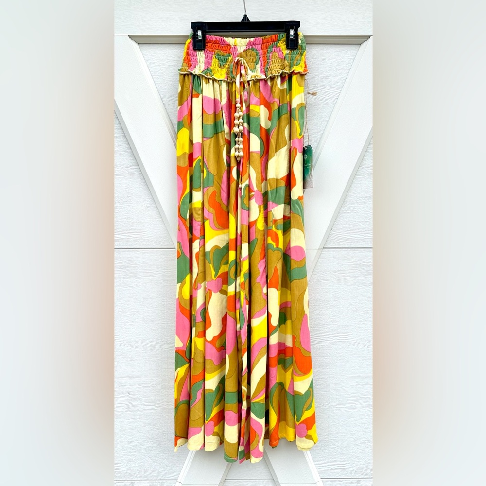 True Destinations Retro Color Floral Wide Leg Pants